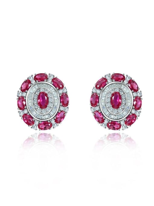 Red [e 0710] 925 Sterling Silver High Carbon Diamond Geometric Luxury Stud Earring